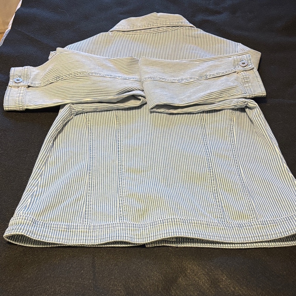 Chico's Blue and White Railroad Striped Denim Jacket - Picture 7 of 9